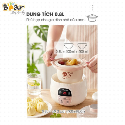 Nồi Nấu Chậm 0,8L Bear SUBE001 Đa Năng Nấu Cháo, Chưng Yến Bản Quốc Tế - Hàng Chính Hãng