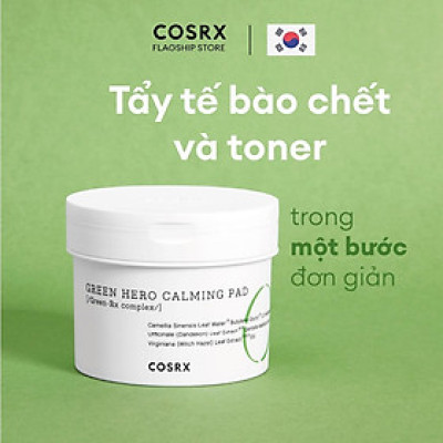 Bông Tẩy Tế Bào Chết Hoá Học Dưỡng Ẩm Và Dịu Da (0.25 % PHA, Trà Xanh) COSRX One Step Green Hero Calming Pad 70 Miếng