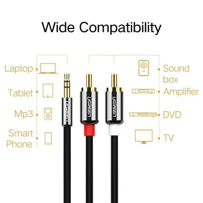 Ugreen UG20780AV116TK 8M màu Đen Cáp âm thanh 2 đầu Bông sen sang 3.5mm Dương mạ vàng - HÀNG CHÍNH HÃNG