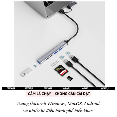 Hub chuyển đổi chia cổng USB-C / USB-A 5in1 USB 3.0 + 2xUSB-A + Micro SD + SD hiệu WIWU Zolo cho Macbook Laptop cho iPhone - Hợp kim nhôm, nhỏ gọn, bền bỉ, đa năng truyền dữ liệu nhanh chóng - Hàng nhập khẩu