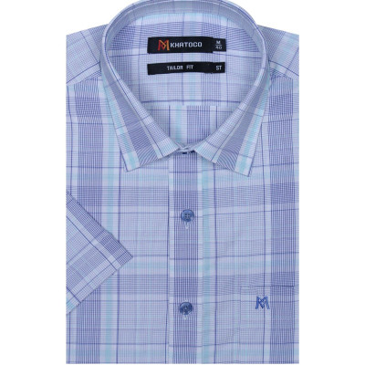 Áo sơ mi nam KHATOCO ngắn tay kẻ caro A1MN468T2-CNCR074-2409-N