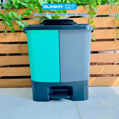 Thùng rác phân loại 2 ngăn SUMIKA B036A, dung tích 40L, nhựa nguyên sinh bền bỉ