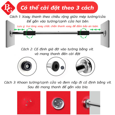 BG Xà Đơn Treo Tường Gắn Cửa Đa Năng Độ Dài Tùy Chỉnh Giúp Bạn Tập Gym, Tập Cơ Bụng, Cơ Vai, Cơ Xô 60-150Cm - Chính Hãng