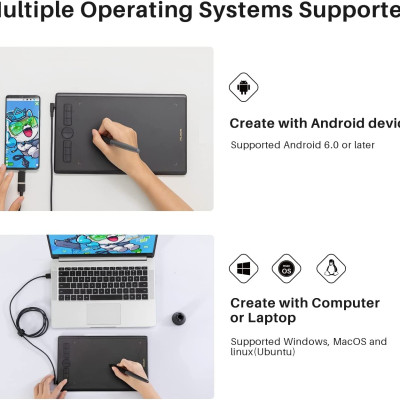 Tặng Găng Tay Vẽ Trị Giá 139K - Bảng Vẽ Cảm Ứng Huion Inspiroy H580X Màn Hình Rộng 8x5 Inch Bút Không Pin 8192 Lực Nhấn - Hàng Chính Hãng.Huion H580X Graphics Tablet Digital Battery Free Pen Tablets Signature Drawing Pad Phone Connectivity Chorm OS Androi