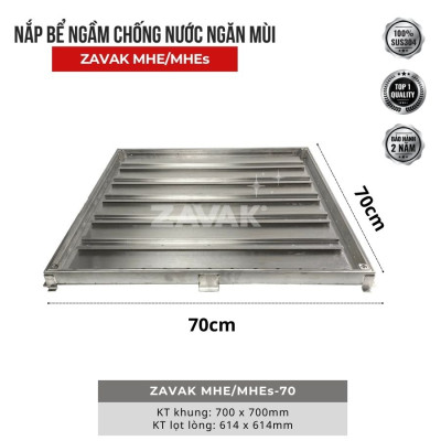 Nắp bể ngầm chống nước ngăn mùi inox ZAVAK MHE-70 / KT 70x70cm, lát gạch 1,2cm, tải 400kg
