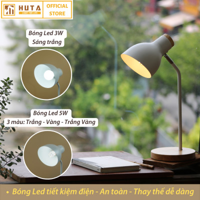 Đèn Học Để Bàn Đế Gỗ HUTA LVG1 Chống Cận, Vintage, Decor Trang Trí Bàn Học Bàn Làm Việc, Bóng Đèn Led Đổi Màu Tiết Kiệm Điện