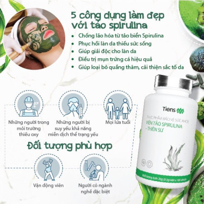 Thực Phẩm Bảo Vệ Sức Khỏe Viên Tảo Spirulina - Thiên Sư. Thực phẩm vàng cho người đau dạ dày, Chống suy nhược cơ thể Tăng cường miễn dịch.