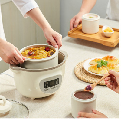 Nồi nấu cháo chậm, ninh hầm cách thuỷ BEAR SUBE002 1.6L (kèm 2 thố nhỏ 0.5L và lồng hấp) - Hàng chính hãng