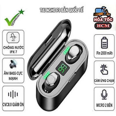 Tai Nghe Bluetooth True Wireless AMOI F9 Cảm Ứng Vân Tay, Nâng Cấp Dock Sạc có Led Báo Pin Kép - Hàng Nhập Khẩu