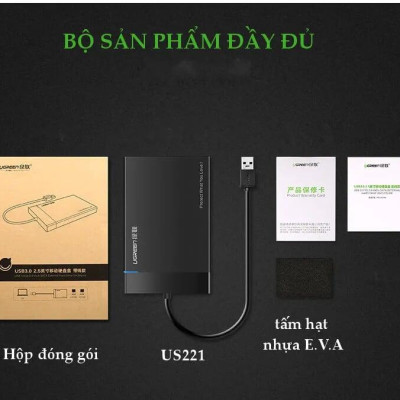 Ugreen UG30848US221TK 30CM dây tích hợp màu Đen Hộp đựng ổ cứng 2.5inch chuẩn SATA - HÀNG CHÍNH HÃNG