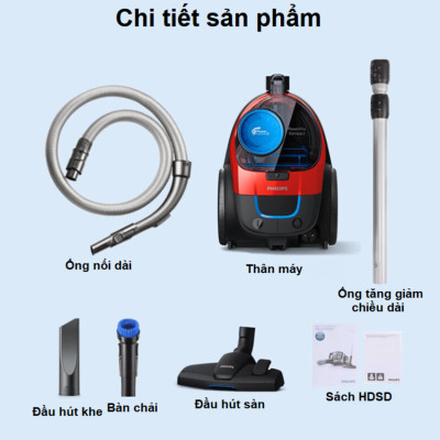 Máy hút bụi không túi PowerPro Compact thương hiệu Hà Lan Philips FC9351/82 1600W - Hàng chính hãng (BH 2 NĂM)