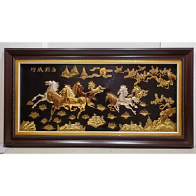 Tranh đồng vàng nguyên chất 100%liền tấm mạ bạc vàng 24k -Mã Đáo Thành Công -A108s
