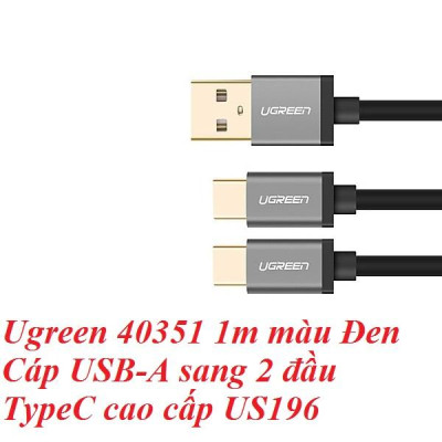Ugreen UG40351US196TK 1m màu Đen Cáp USB-A sang 2 đầu TypeC cao cấp - HÀNG CHÍNH HÃNG