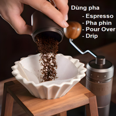 Máy xay hạt cà phê cầm tay chuyên nghiệp, lưỡi xay 6 cánh core kép, 55 cấp độ và 11 Level. Thương hiệu Mỹ cao cấp HiBREW - G4B. Hàng chính hãng