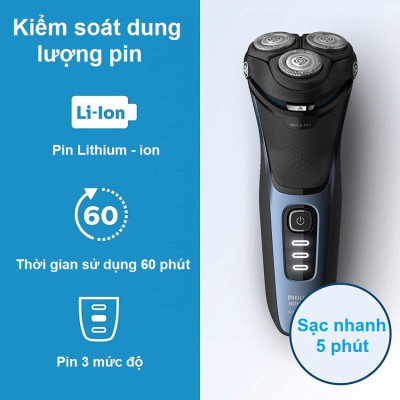 Máy cạo râu khô và ướt 5D Pivot & Flex Heads Philips Norelco S3212 cao cấp - Hàng Chính Hãng