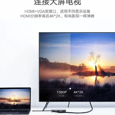 Ugreen UG50319CM163TK Bộ chuyển đổi TYPE C sang 3 USB 3.0 + HDMI + VGA + hỗ trợ nguồn TYPE C - HÀNG CHÍNH HÃNG