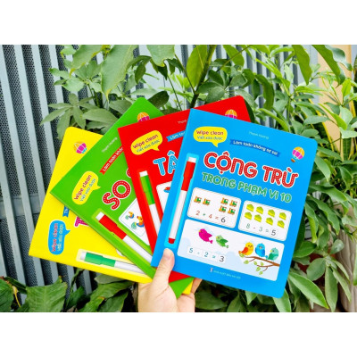 Bộ Sách (4 Quyển) Wipe Clean - Viết Xóa Được Làm Toán Không Sợ Sai: Tập Đếm, So Sánh, Cộng Trừ, Tư Duy Logic
