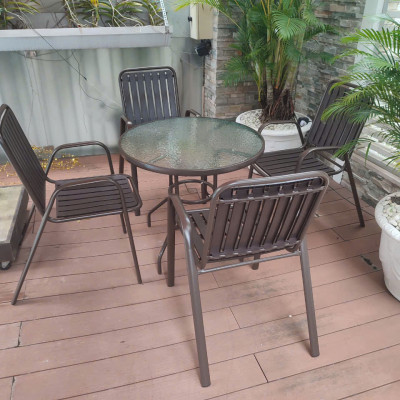 Bộ bàn ghế sân vườn mặt kính 4 ghế TE2020-08G/CC2032-T Nội thất Capta