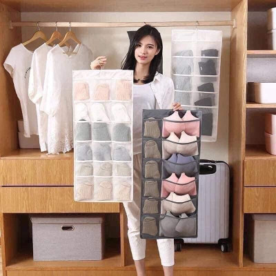Túi đựng đồ lót, tất vớ, 2 mặt 30 ngăn có móc treo PaKaSa - Hàng chính hãng (Màu xám/da, giao màu ngẫu nhiên)