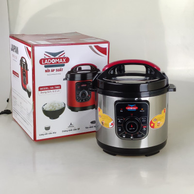 Nồi áp suất điện Ladomax HA-7860 Dung tích 6L kèm khay hấp, công suất 1000W, Màu Inox-Hàng chính hãng