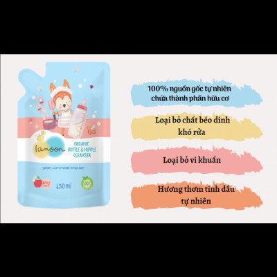 Nước rửa bình sữa Organic cho bé Lamoon - Túi 450ml 