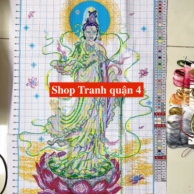 Tranh thêu chữ thập Quan âm ban phước 247, kích thước 57 x 90 cm