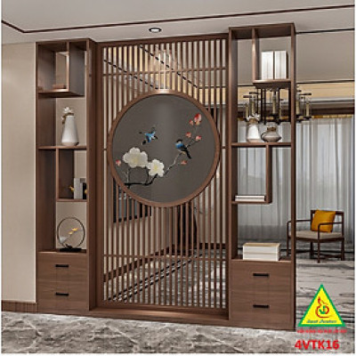 Vách ngăn phòng khách, vách ngăn tủ kệ bằng gỗ 4VTK16 - Nội thất lắp ráp Viendong adv