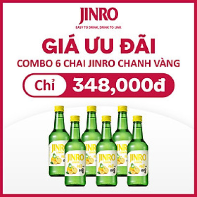 [CHÍNH HÃNG] Soju Hàn Quốc JINRO VỊ CHANH VÀNG 360ml - Combo 6 chai