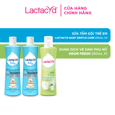 Bộ 2 chai Sữa Tắm Gội Trẻ Em Lactacyd Baby Gentle Care 250ml + 1 Dung Dịch Vệ Sinh Lactacyd Odor Fresh 250ml