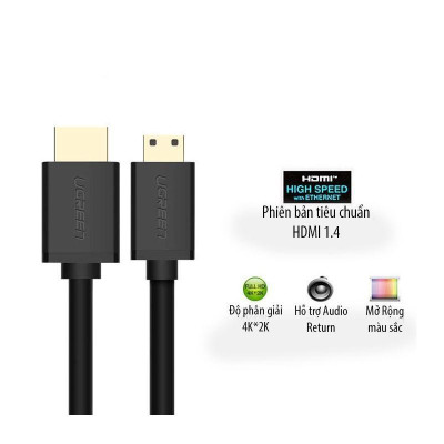 Ugreen UG11167HD108TK 1.5M 4K 60hz 2.0 Cáp Mini HDMI sang HDMI thuần đồng màu Đen - HÀNG CHÍNH HÃNG