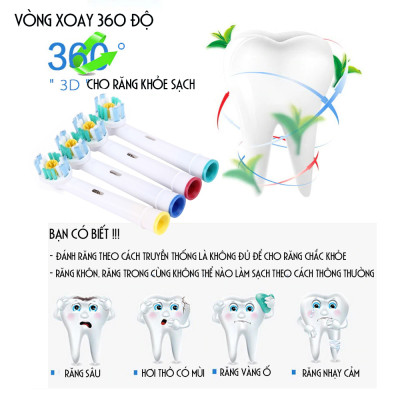 Cho máy Oral B Braun, bộ 4 Đầu Bàn Chải đánh răng điện thay thế MIHOCO EB18-P New , phá tan mảng bám, cho răng trắng sáng