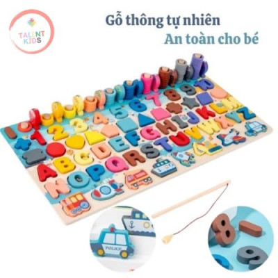 Bộ Bảng Chữ Cái Và Số Học Đếm + Bộ Câu Cá Nam Châm Gỗ Thông Minh Cho Bé Học Chữ Và Số Cùng Nhiều Ch