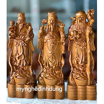 Bộ tượng phật tam đa phúc lộc bằng gỗ bách xanh thơm nức cao 40x13x11cm