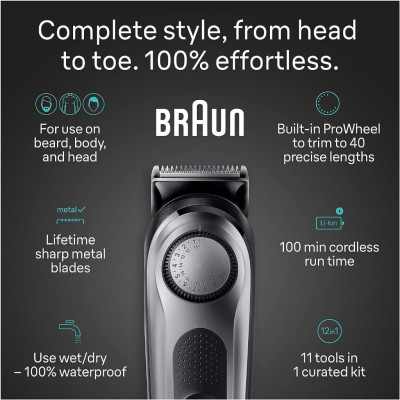 Tông đơ cắt tóc đa năng Braun All-in-One Style Kit Series 7 7420, 11-in-1, 40 cài đặt độ dài Hàng chính hãng