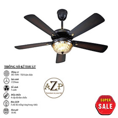 Siêu Sales QUẠT TRẦN AZP- 5 CÁNH GỖ, CÔNG XUẤT 50W, CÓ REMOTE- Hàng Nhập Khẩu