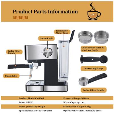 Máy pha cà phê Espresso phiên bản cao cấp thương hiệu BioloMix CM6863 - HÀNG NHẬP KHẨU