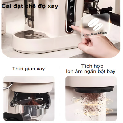 Máy pha cà phê bán tự động kiêm xay cà phê 15 chế độ Espresso, Cappuccino, Latte thương hiệu Mỹ cao cấp HiBREW H14 - Hàng Nhập Khẩu