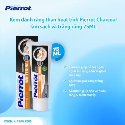 [ Mua 2 tặng 1 bàn chải ] Kem đánh răng than hoạt tính Pierrot Charcoal làm sạch và trắng răng 75ML