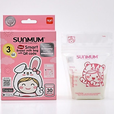 Hộp 30 túi trữ sữa Sunmum mini 100ml Thái Lan (có tem niêm phong) tặng 2 zipper 15x20cm