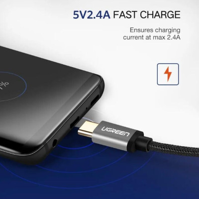 Ugreen UG30880US174TK 1M 3A Màu Đen Cáp USB TypeC sang USB 2.0 Hỗ trợ sạc nhanh dây bên Nylon - HÀNG CHÍNH HÃNG