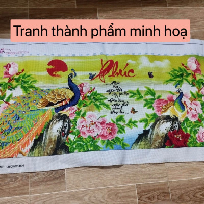 Tranh thêu chữ thập con công chữ phúc LV3184, tranh thêu 3D