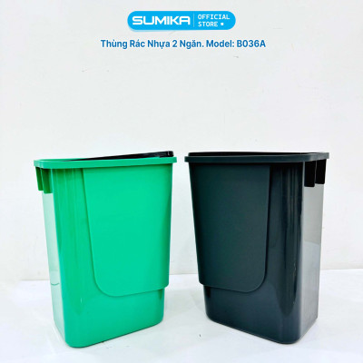 Thùng rác phân loại 2 ngăn SUMIKA B036A, dung tích 40L, nhựa nguyên sinh bền bỉ
