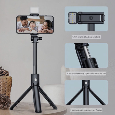 Gậy chụp hình tự sướng Q07 có đèn led kèm nút bluetooth điểu khiển từ xa hàng TiMa.lala - hàng chính hãng