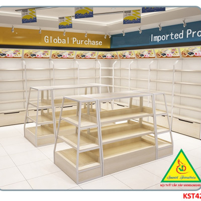 Kệ gỗ trưng bày rau củ quả, kệ trưng bày sản phẩm, hàng hóa KST422 - NỘI THẤT LẮP RÁP VIENDONGADV