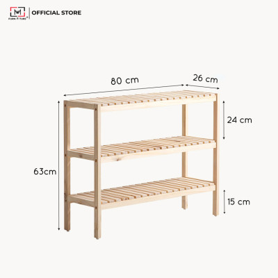 KỆ GIÀY GỖ/ KỆ TRANG TRÍ LẮP RÁP HÀN QUỐC ĐA NĂNG 3 TẦNG - BENCH 3F 800 WHITE