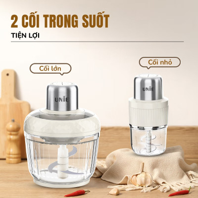 Máy xay thịt UNIE UM366, công suất 400W, 2 cối thủy tinh tiện lợi, động cơ đồng cao cấp; xay thịt, đánh ruốc, bóc tỏi tiện lợi; hàng chính hãng bảo hành 12 tháng