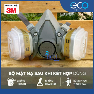 Bộ mặt nạ phòng độc 3M 6100/6200 với phin lọc 6006 kết hợp tấm lọc bụi 5N11 cùng nắp giữ 501 (7 món)