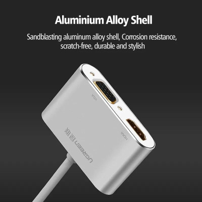 Ugreen UG20421MD115TK Màu Bạc Bộ chuyển đổi Mini DP sang HDMI + VGA vỏ nhôm - HÀNG CHÍNH HÃNG