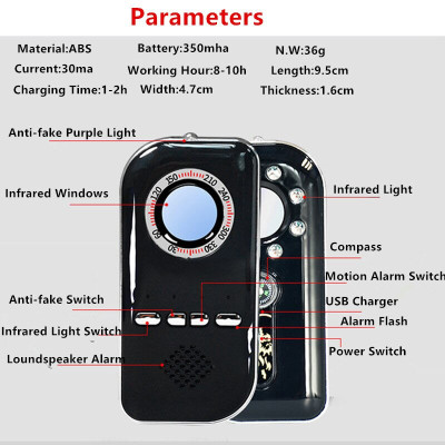 ROGTZ - Mày dò Camera ẩn Tiền Fake La bàn Chống trộm cao cấp K300 Báo động rung Đèn cảnh báo chống mất trộm Nhỏ gọn Hiệu quả Chính xác cao Chất liệu cao cấp Độ bền cao Phạm vi phát hiện rộng Hàng Chính Hãng