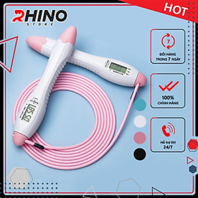 Dây nhảy thể thao lõi thép cao cấp Rhino J601 tự động đếm số, đếm giờ, tích hợp đo calo, quãng đường, độ dài dây tùy chỉnh - Dùng cho Muay | Boxing | Kickboxing - Hàng chính hãng